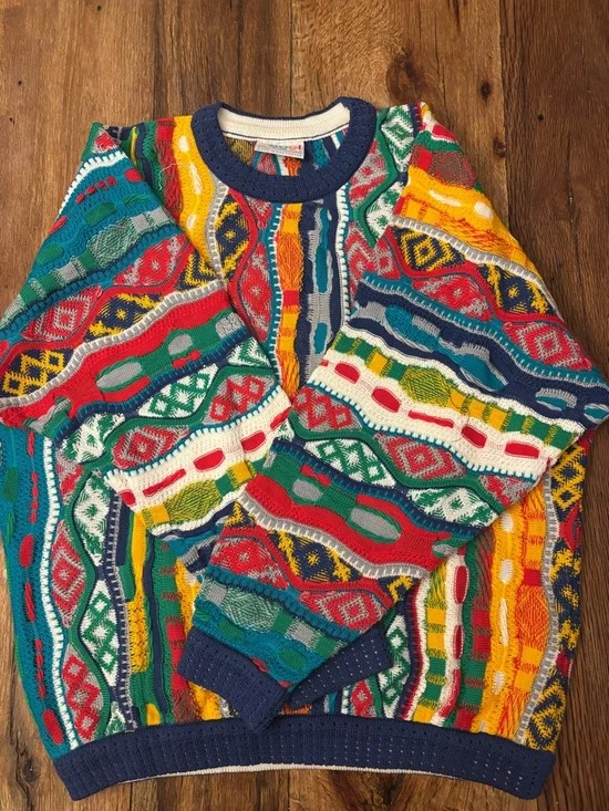 COOGI Navy Multicolor Open-Knit Crewneck Sweater - Picture 3 of 4